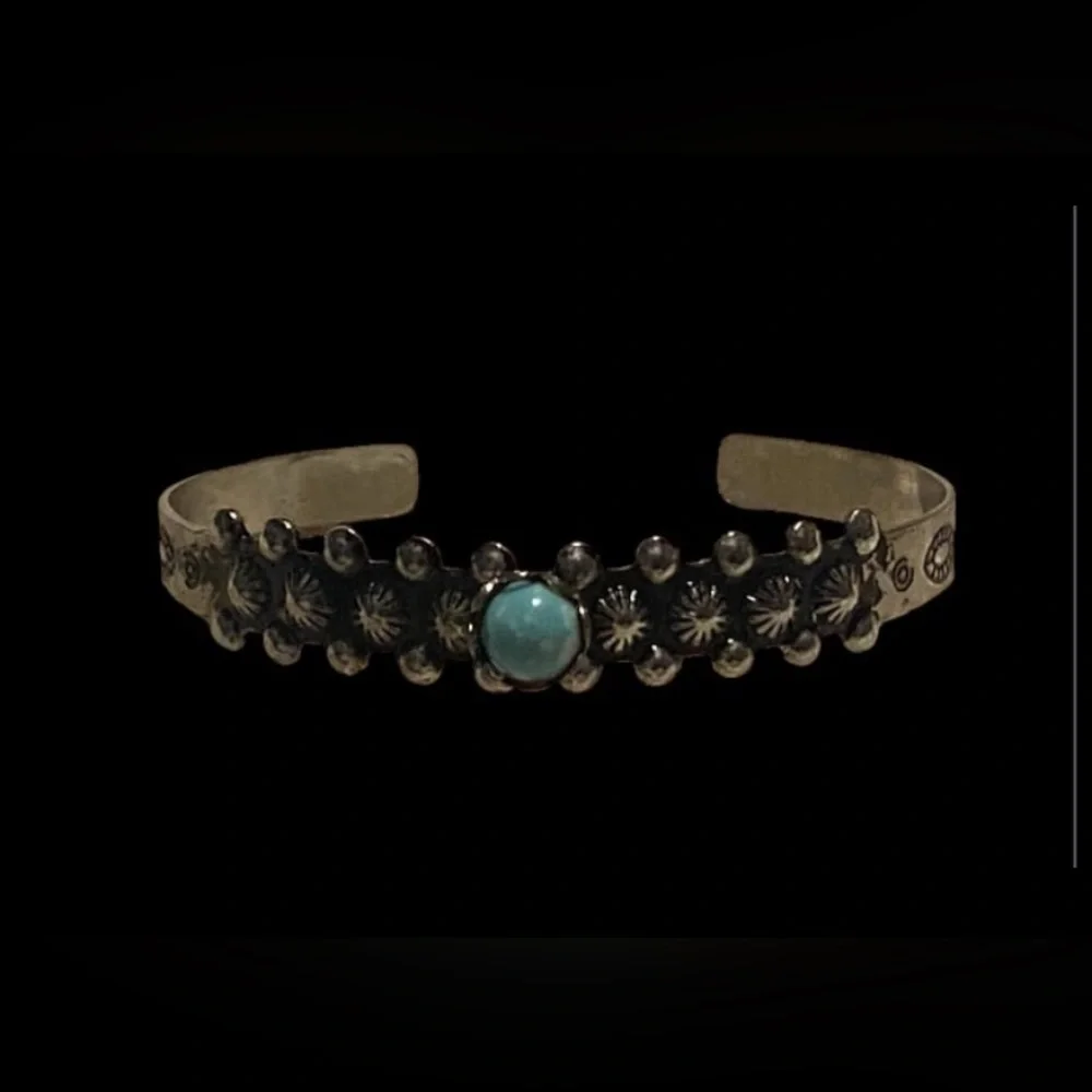 Vintage Faux Turquoise Native Cuff Bracelet ~ Small Size #9229